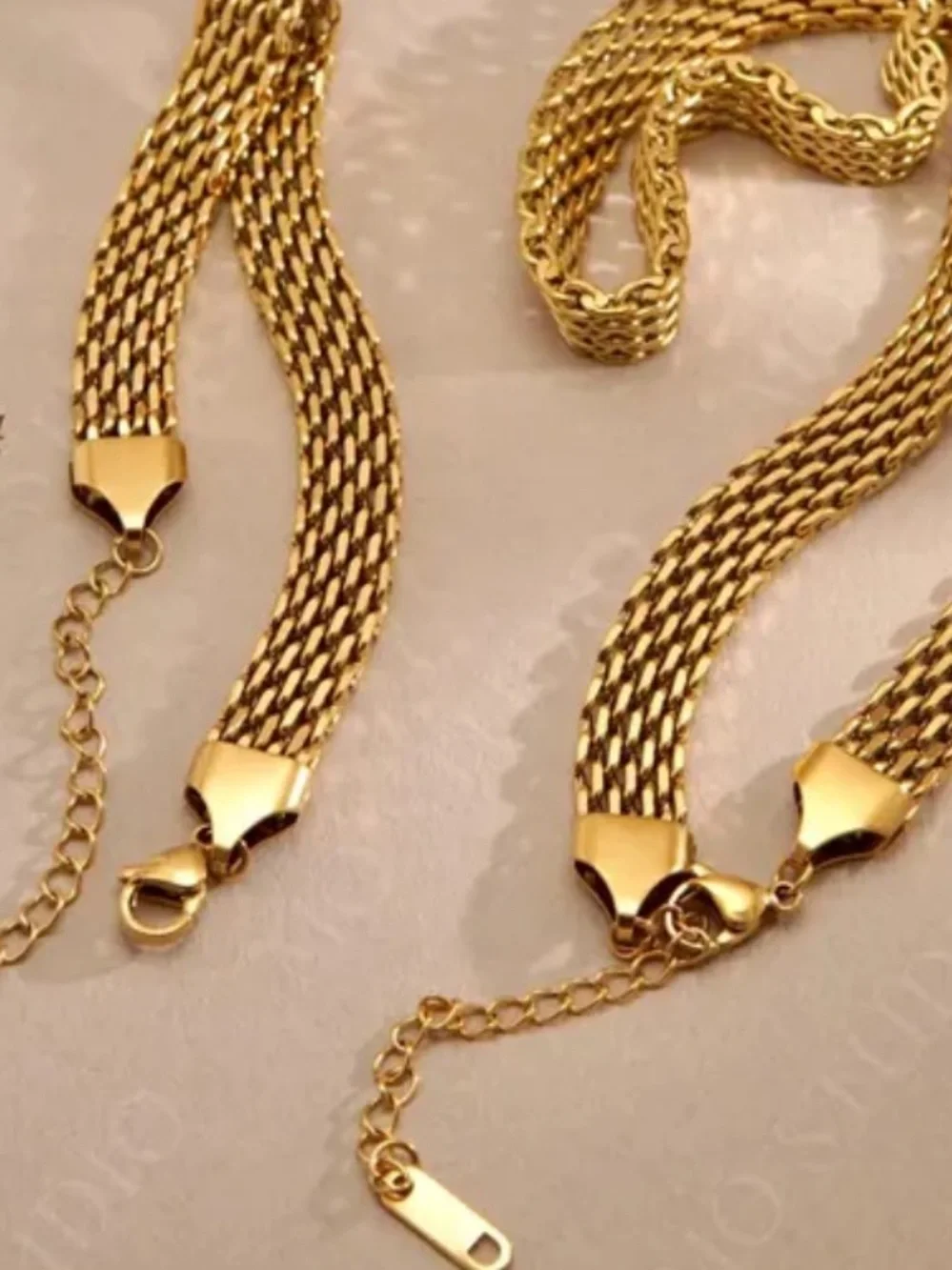 18K Gold Played Multi-Strand Mesh Necklace Bracelet Set
